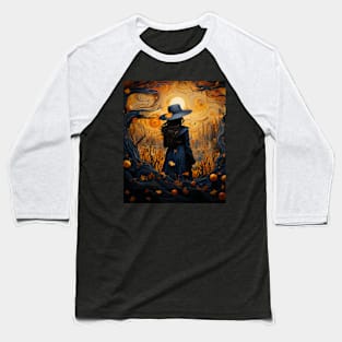 Witch Halloween Starry Night Van Gogh Aesthetic Painting Baseball T-Shirt